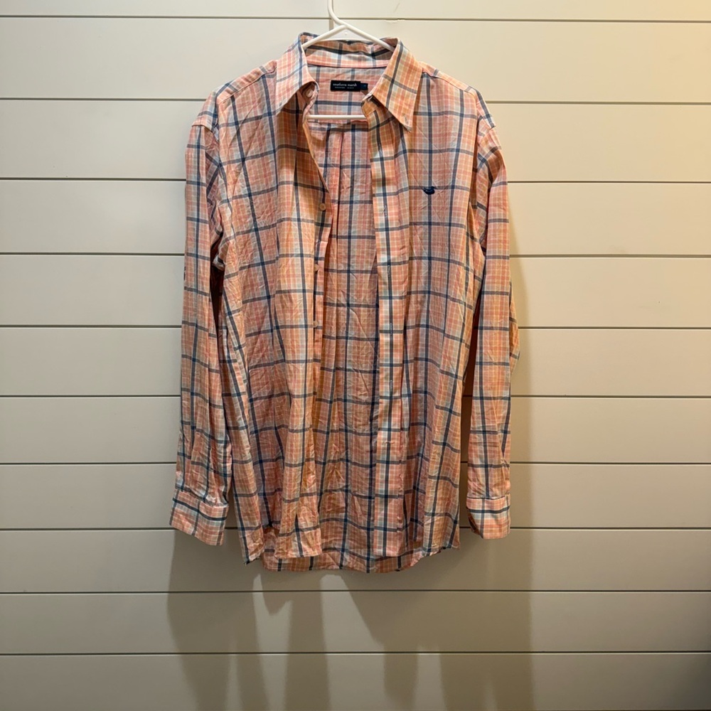 Southern Marsh Orange and Blue Plaid Shirt
